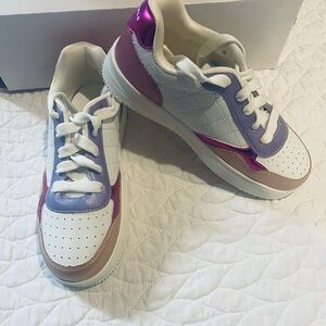 BCBG White Sneakers with Pink, Purple Accents